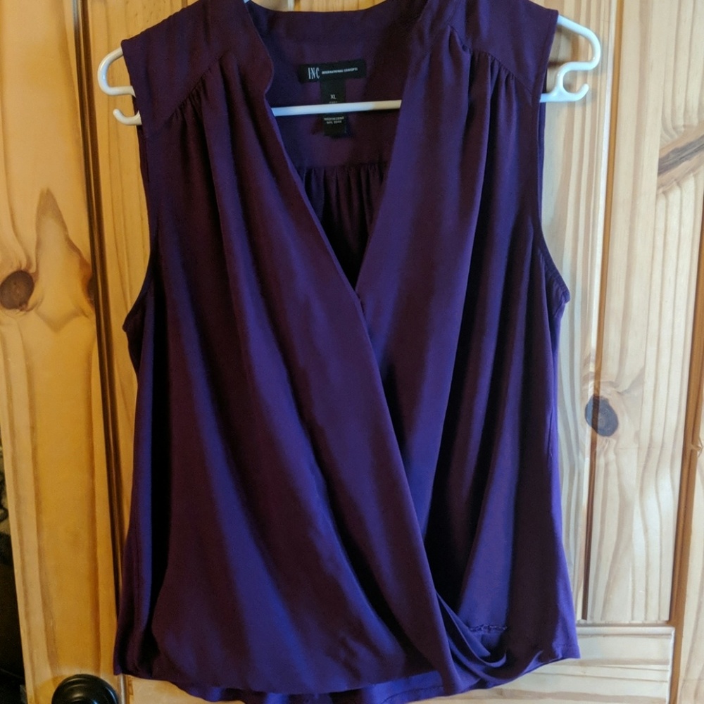 Inc sleeveless wrap blouse